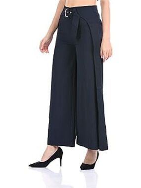 Madame Wide Leg Belted Navy Pants for Women Size Small